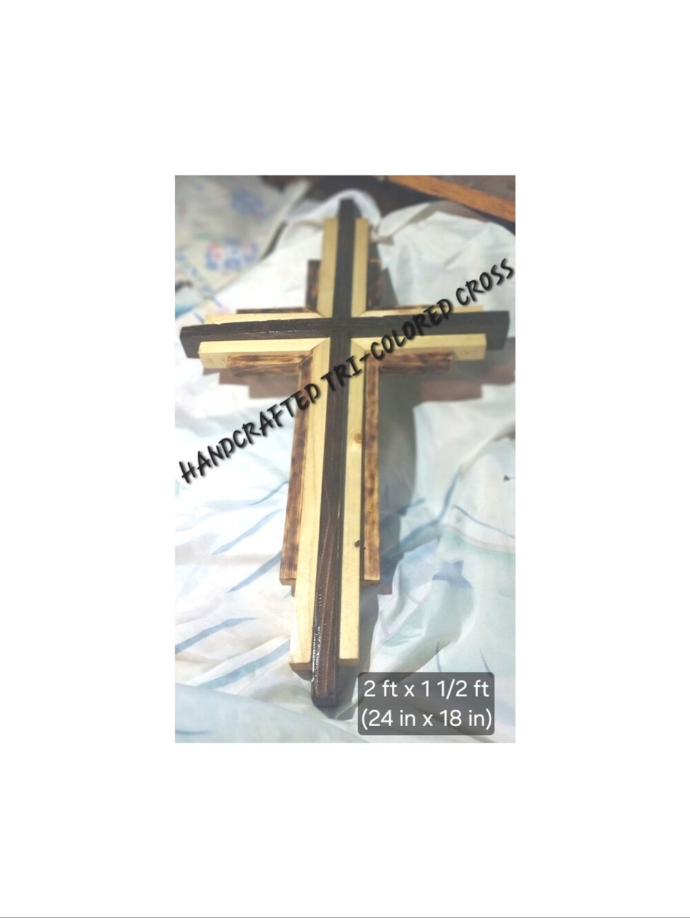 Handcrafted TRI-COLORED Wooden Cross